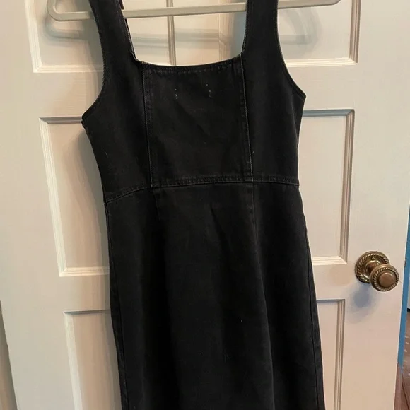 urban outfitters black denim dress UO Black Button-Through Denim Mini Dress